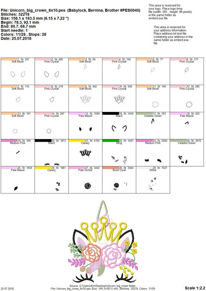 Unicorn Princess with Flowers and Crown