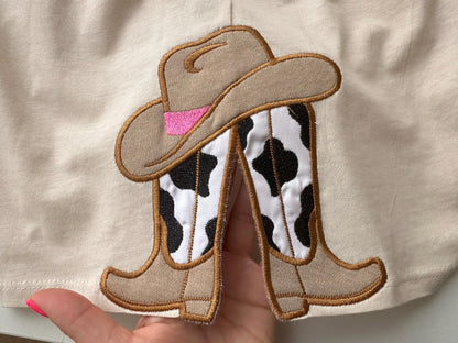 Cowgirl Cowboy Boots and Hat Applique