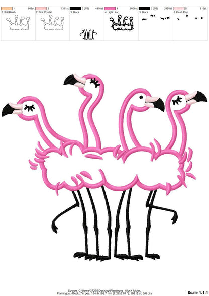 Flamingo Applique Flock of 4