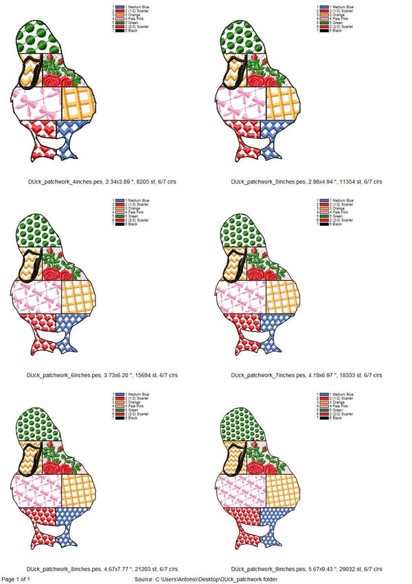 Patchwork Duck Bird patterned farm bird Duck outline machine embroidery ...