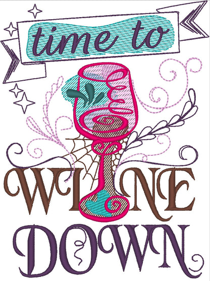 Time to wine down machine embroidery designs 4x4 and 5x7 kitchen towels