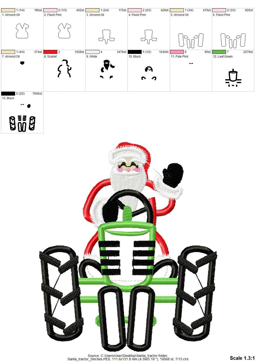 Santa on Christmas Tractor Applique