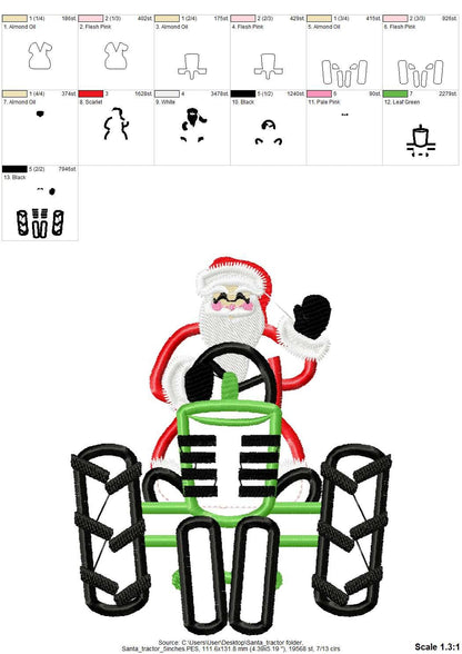 Santa on Christmas Tractor Applique