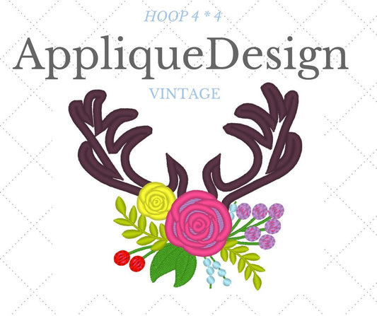 Floral Deer Antlers Applique