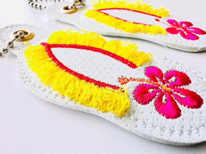 Fringed Floral Flip Flops Keychain