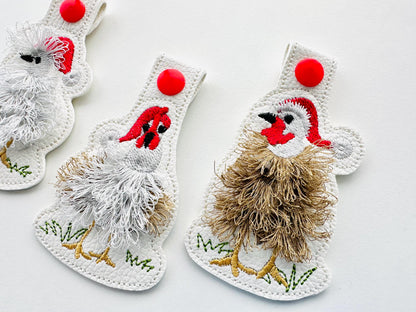 Fringed Christmas Chicken Keychain Set of 3