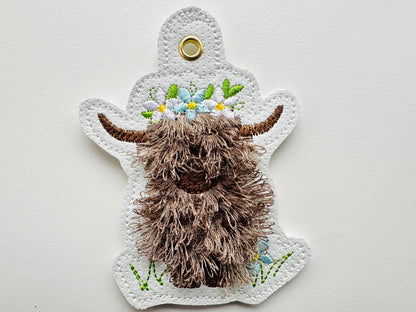 Floral Highland Cow Bull Keychain