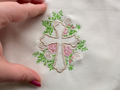Floral Rose Cross Outline Applique