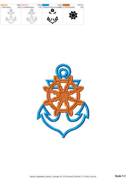 Anchor With Ship Wheel Applique