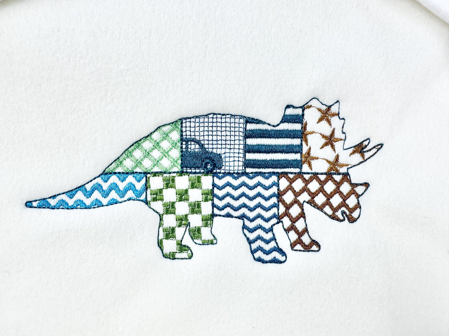 Patchwork Triceratops Dinosaur Jurassic animal Dino silhouette