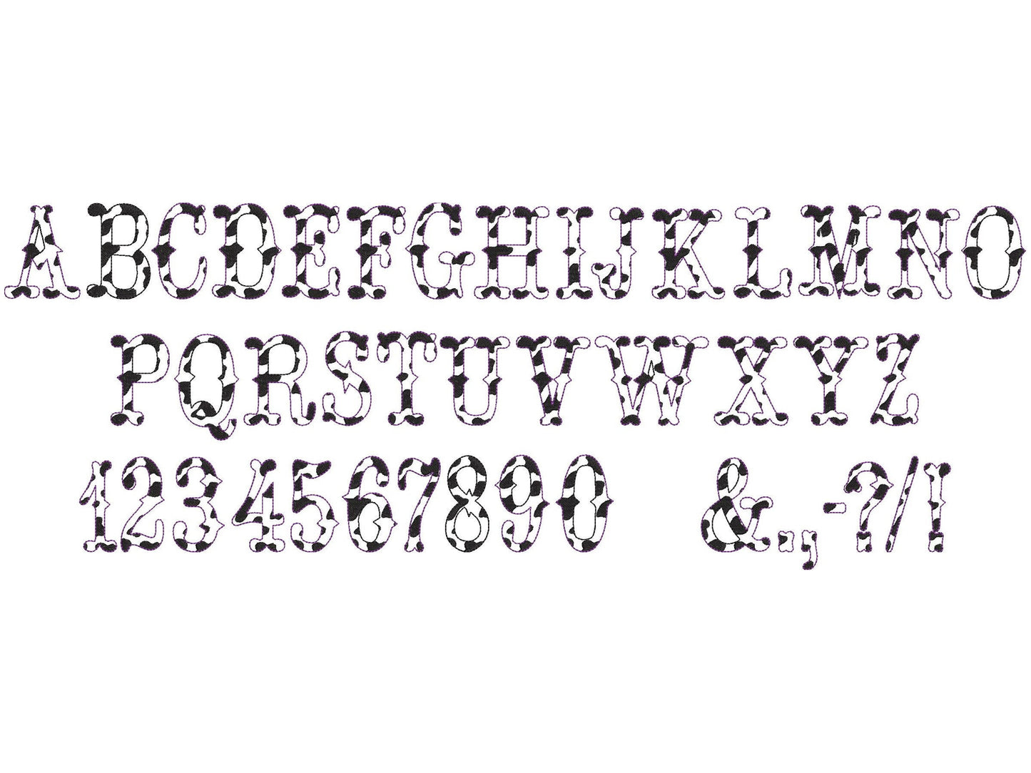 Cow Spots Patterned Fishtail Font