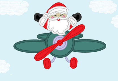 Santa On Christmas Airplane Front Applique