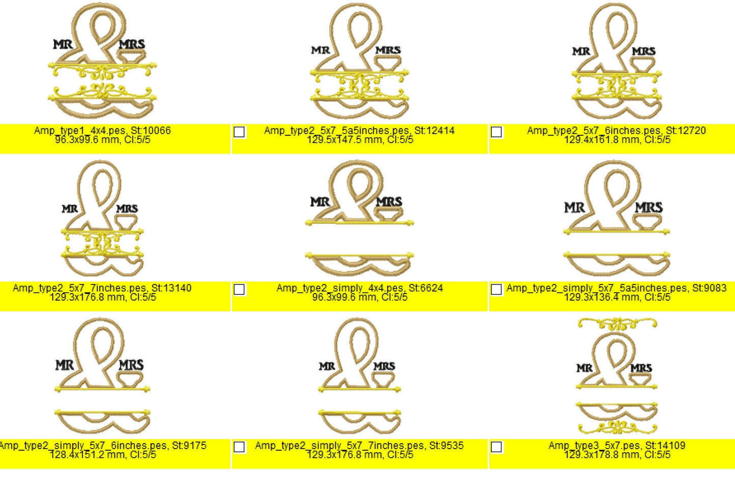 split Ampersand family machine embroidery applique 2 types and mini