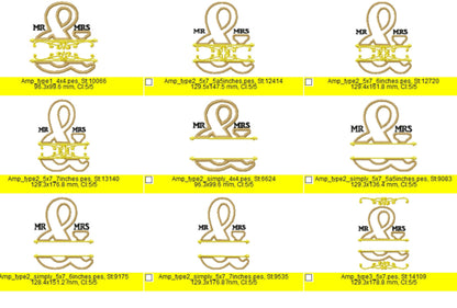 split Ampersand family machine embroidery applique 2 types and mini