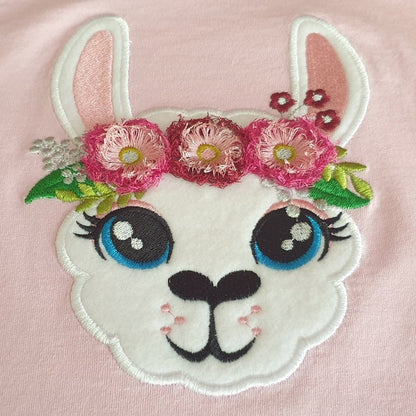 Llama Face with Fringed Floral Crown