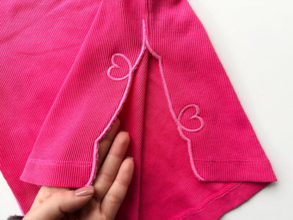 Two small Hearts split side seam cutout Side Bow machine embroidery