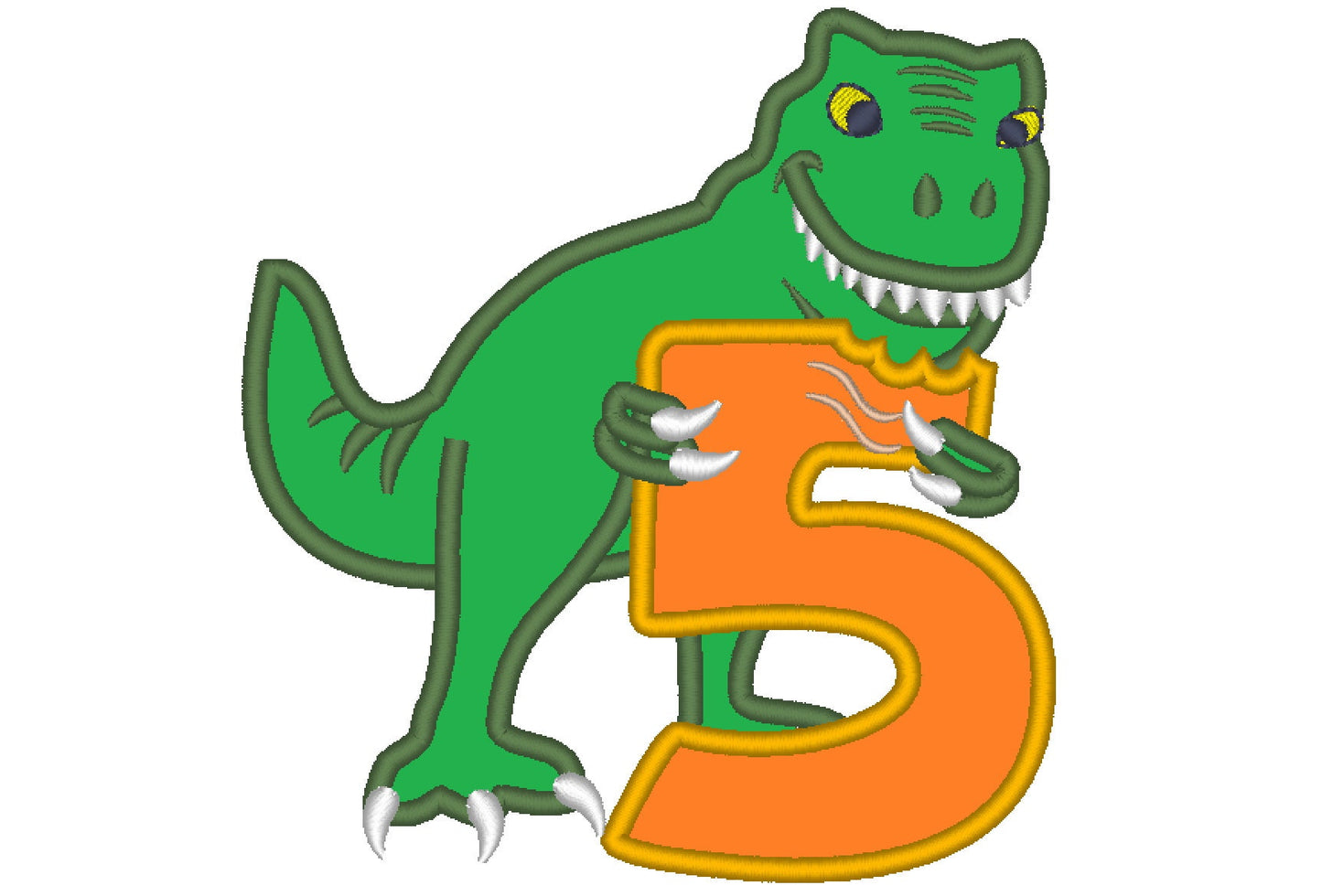 T-rex dinosaur Birthday number FIVE 5 machine embroidery Birthday