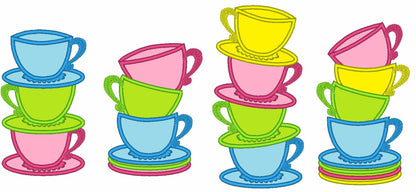 Stacked Teacups Applique Set of 4