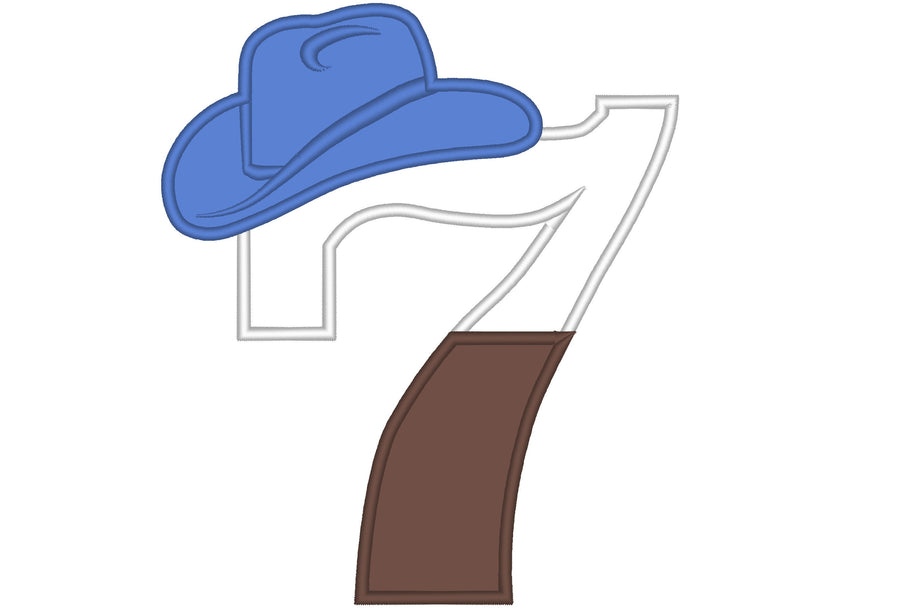 Little cowboy 7 number SEVEN embroidery Birthday number applique cowboy