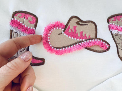 Pretty Cowgirl Cowboy Boots And Hat Applique