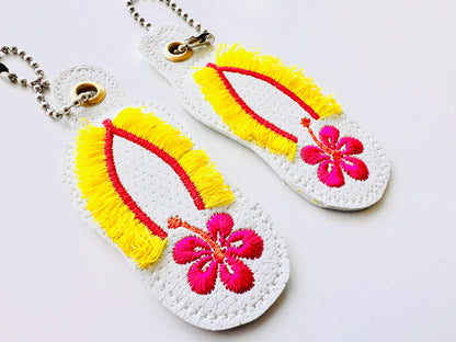 Fringed Floral Flip Flops Keychain