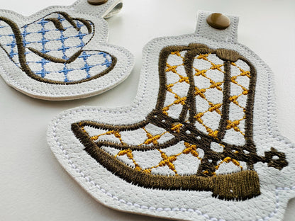 Classy Cowgirl Cowboy Boots And Hat Keychain Set