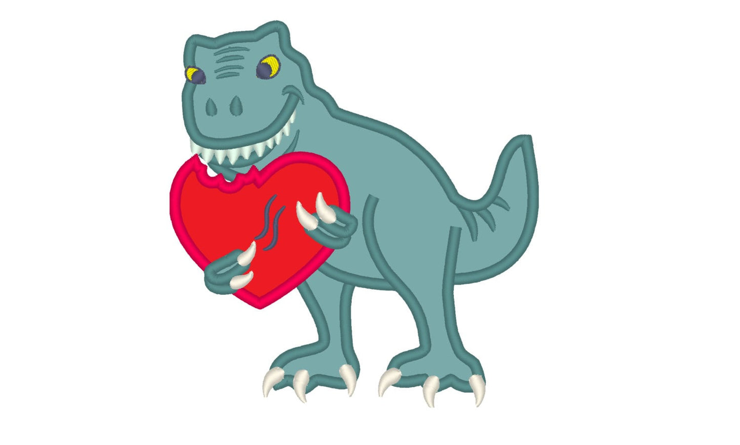 Valentine T-Rex Biting Heart Applique