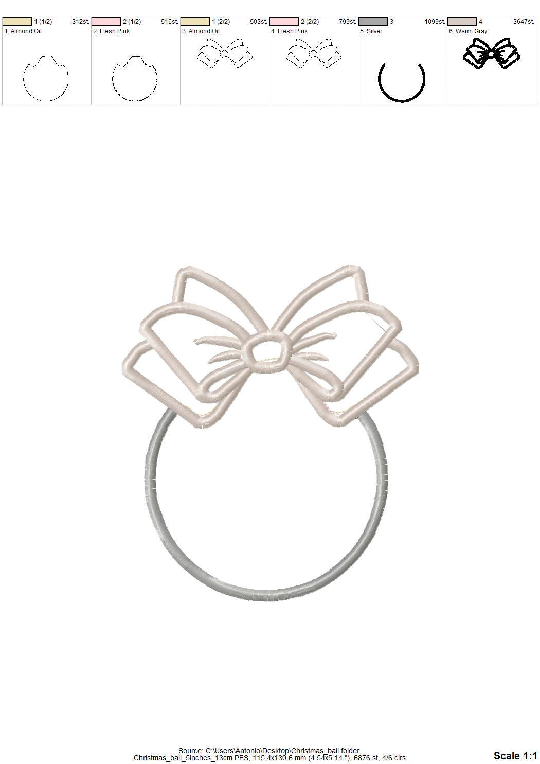 Christmas Ball Bow for monogram Applique machine embroidery designs