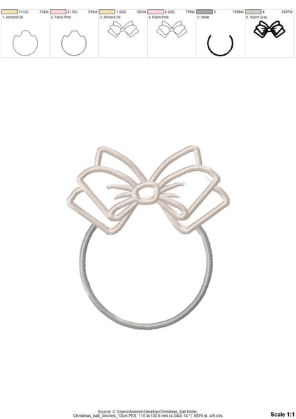 Christmas Ball Bow for monogram Applique machine embroidery designs