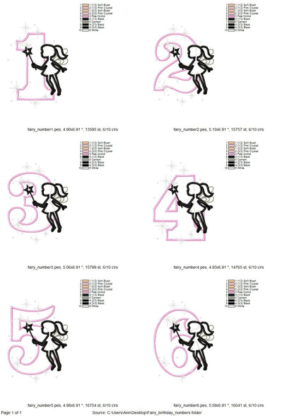 Little Fairy Outline Birthday Numbers Applique