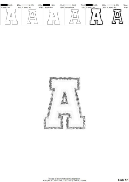 Large 2-Layers Applique Zig Zag Outline Font