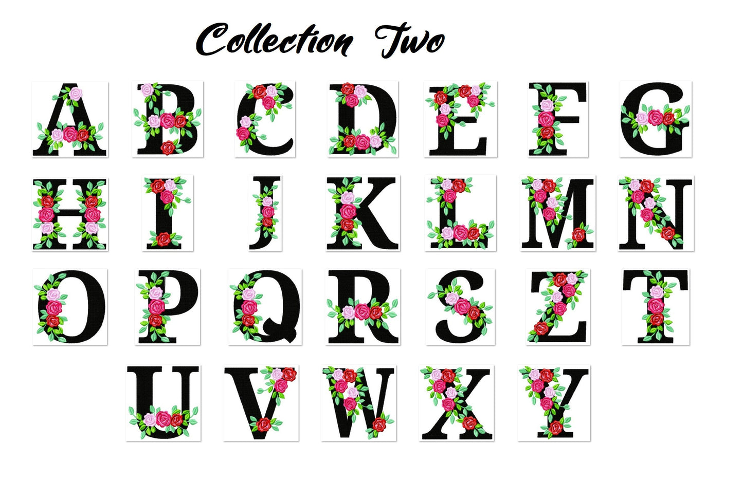 Roses Floral Font Set of 2