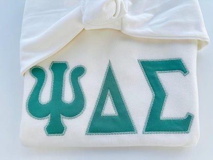 Greek Tall FONT Applique satin stitch and diamond top stitch Monogram