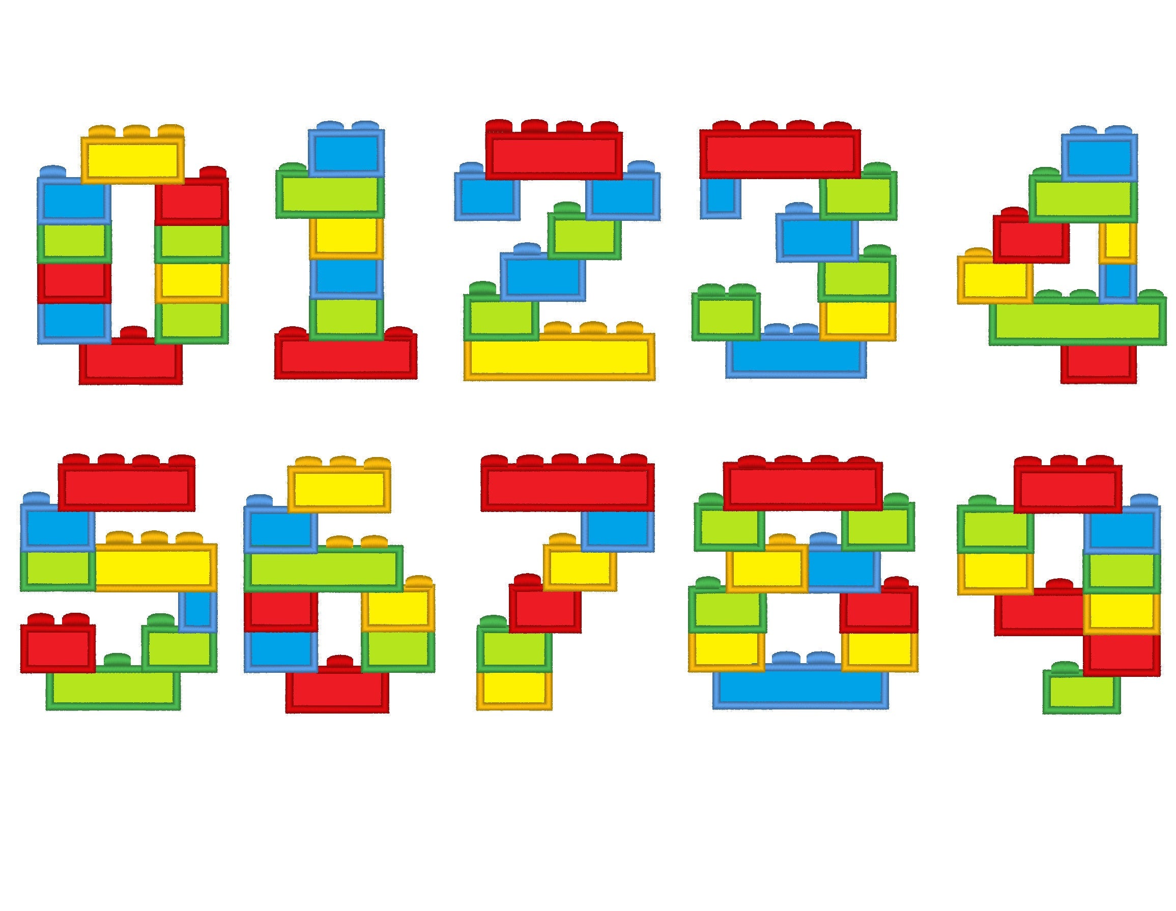 Bricks birthday numbers set 1 - 9 machine embroidery designs, brick ...