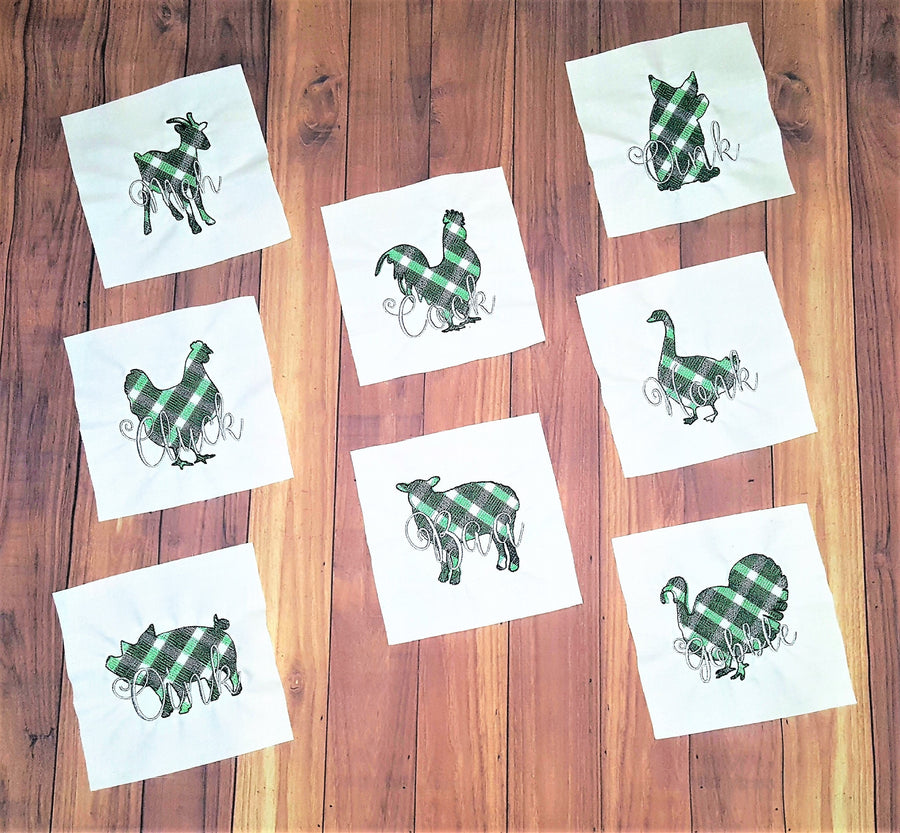 Gingham Plaid Patterned Farm Animals Set