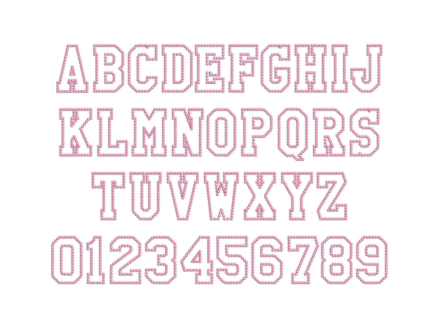 Pearl Stitch Outline Athletic Font Applique