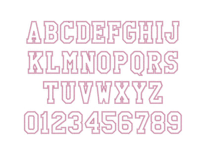 Pearl Stitch Outline Athletic Font Applique