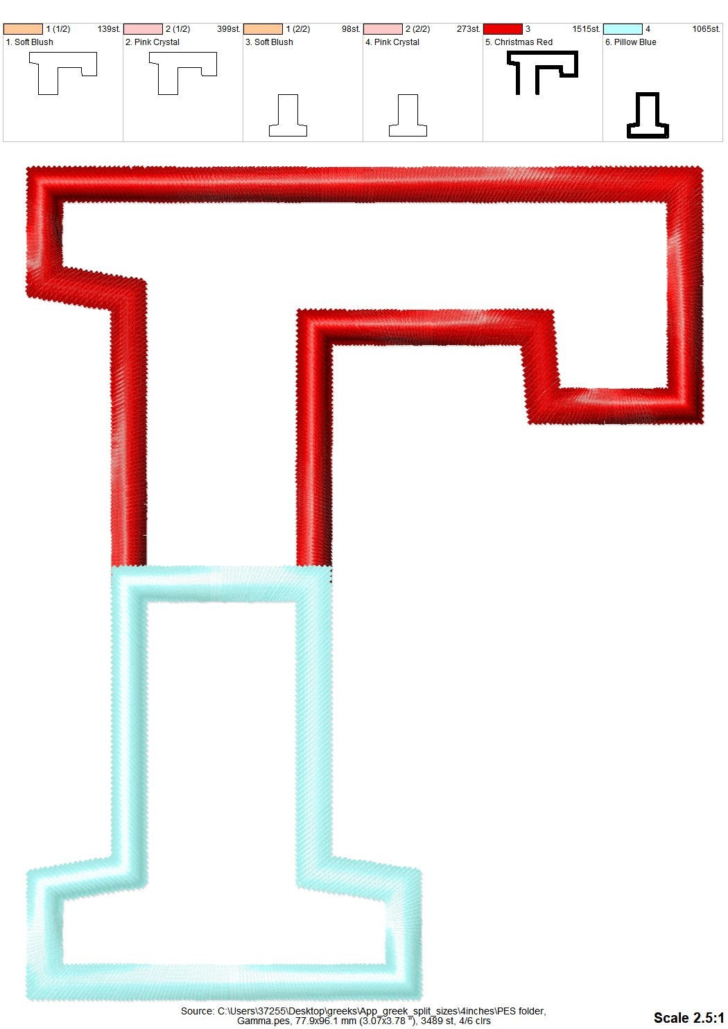 2-Color Sororities Greek Block Split Font Applique