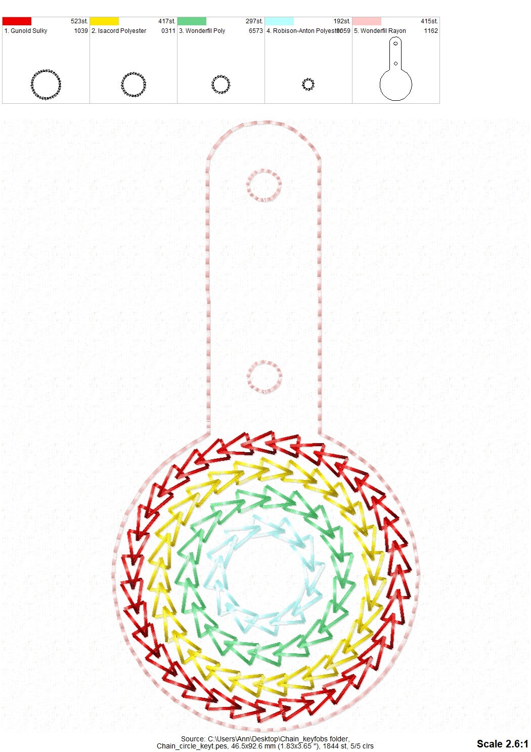 Chain Stitch Heart Rainbow Circle Keychain