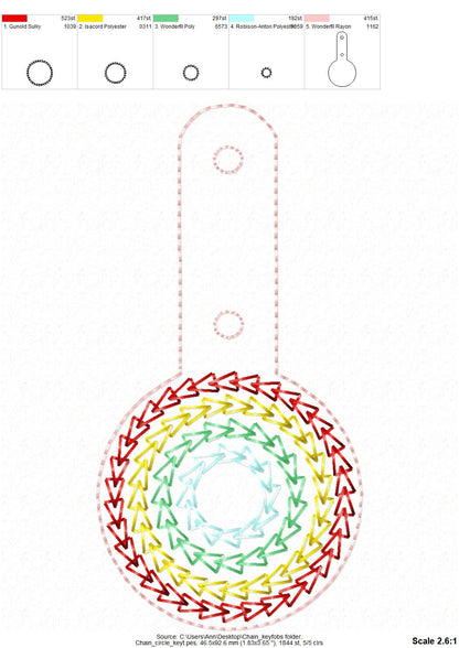 Chain Stitch Heart Rainbow Circle Keychain