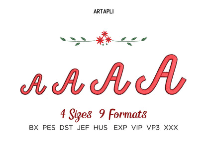 Satin stitch FONT with bean outline cursive script handwritten Font