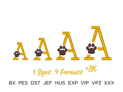 Satin Stitch Block Paw Print Font