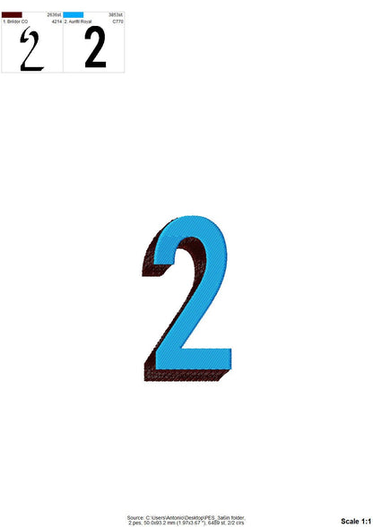 Block Type Narrow Shadow Font Fill Stitch