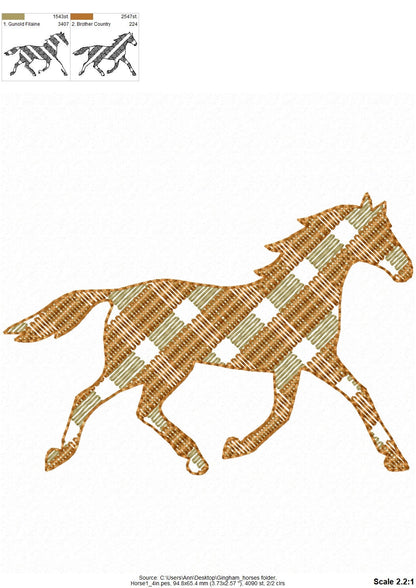 Gingham Plaid checkered square tartan horse silhouette SET of 4 light