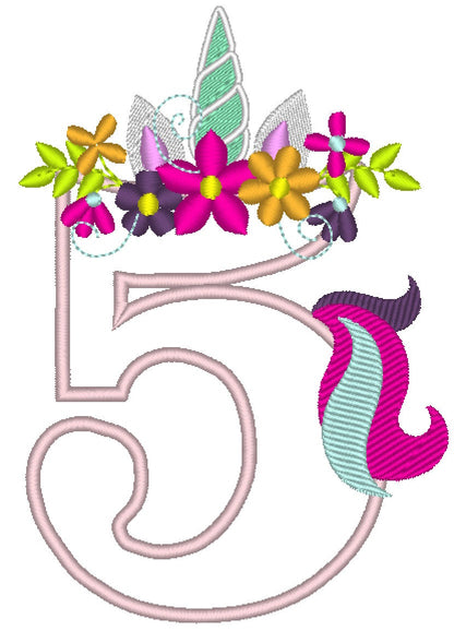 Floral Unicorn with Tail Birthday Numbers Applique