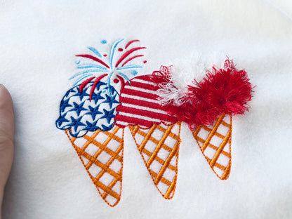Patriotic Fringed Fluffy Ice Cream Cone Trio