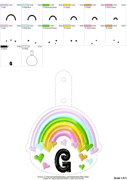 Falling Heart Rainbow Monogram Keychain