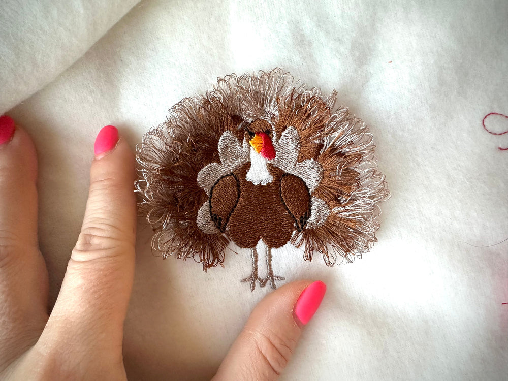 Mini Fringed Thanksgiving Turkey Embroidery 2" 2.5" 3" 3.5" 4" | Chenille PES DST JEF | Artapli