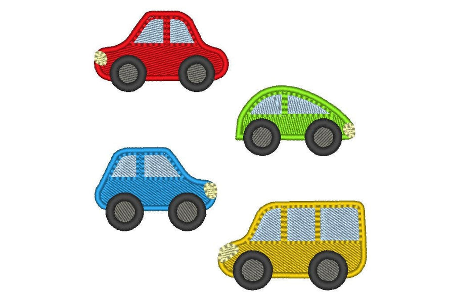 Mini Cars Applique And Fill Stitch Set of 4