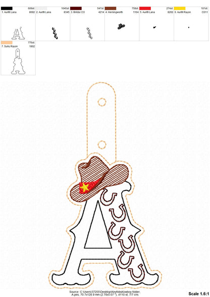 Cowboy Hat and Boots Monogram Keychain